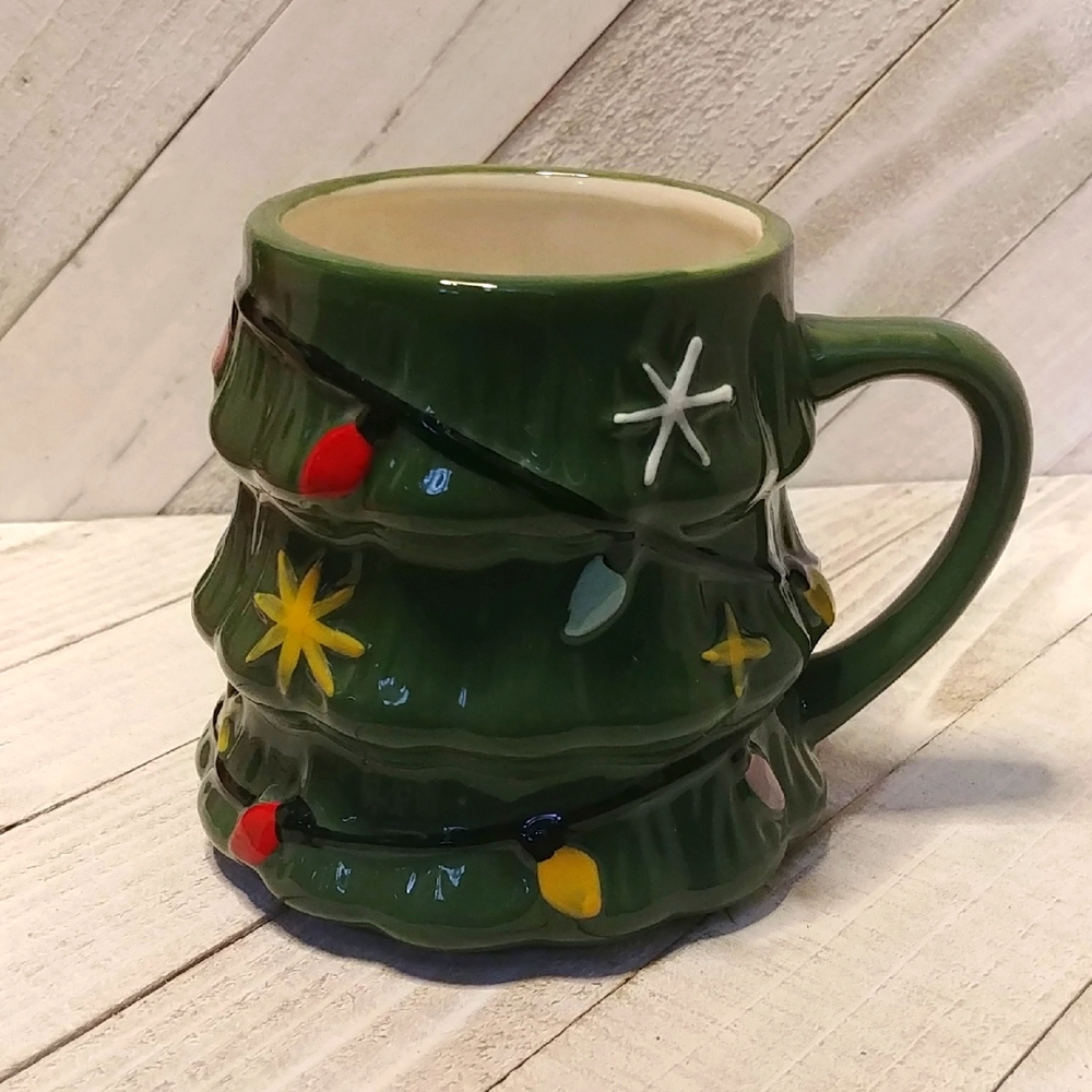 New Christmas Tree Mug Green With Painted Lights 3D